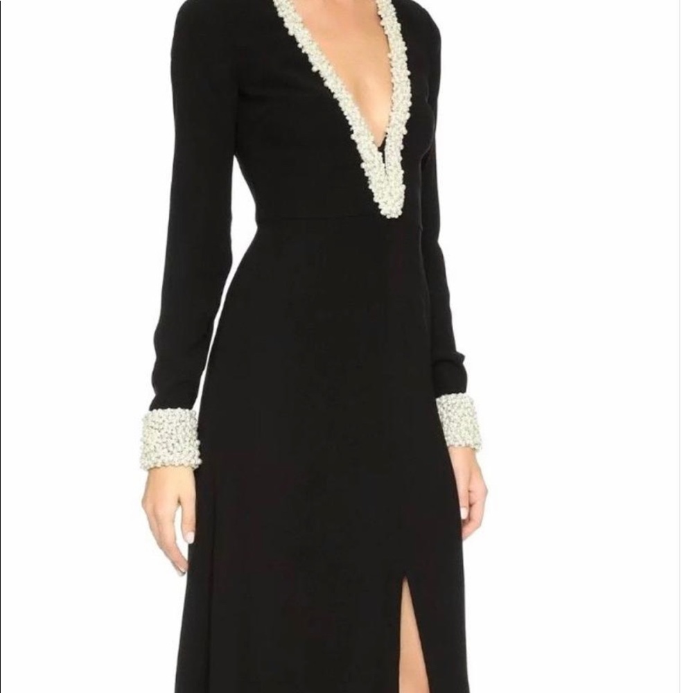 Rachel zoe xs Black Pearl and Crystal Beaded Gown Evening V-neckline Sleeve 0 Us